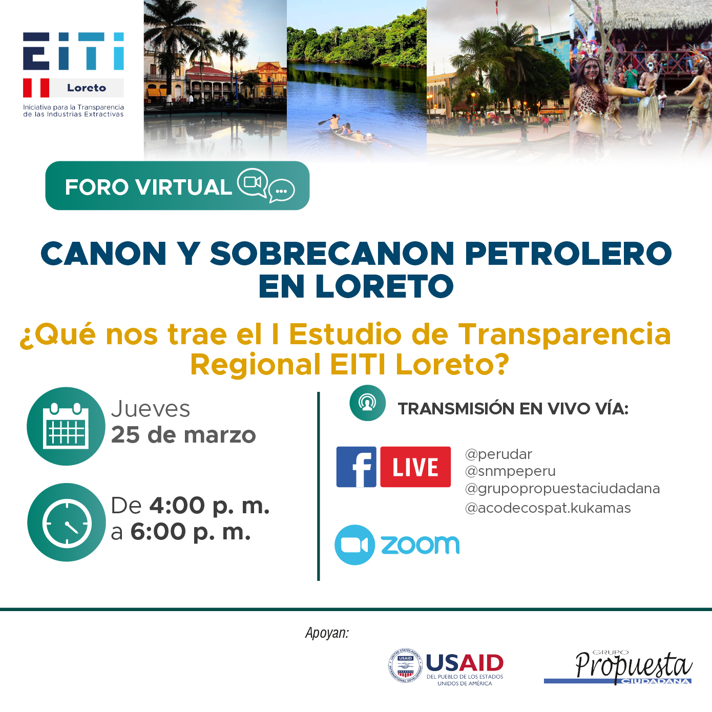 Foro virtual. Canon y regalías en Loreto: ¿Qué nos trae el primer estudio de transparencia regional EITI Loreto? 